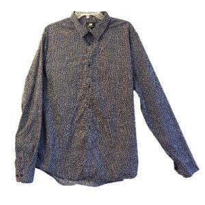 H&M Men’s Shirt 2XL Black White Polka Dot Slim Fit Button Up Long Sleeve